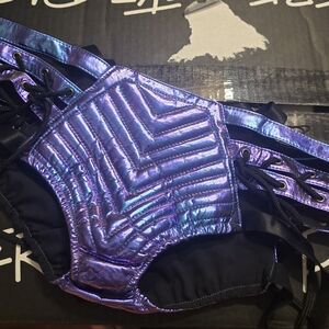 Iridescent Purple and Black Lace-Up Bikini Bottom